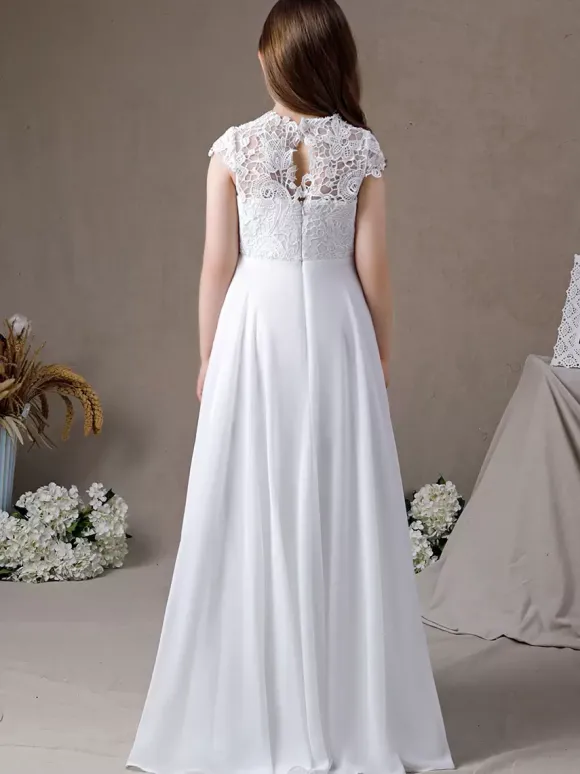 Robe fille de fleur robe cérémonie fille col rond au sol