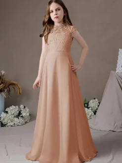 Robe fille de fleur robe cérémonie fille col rond au sol