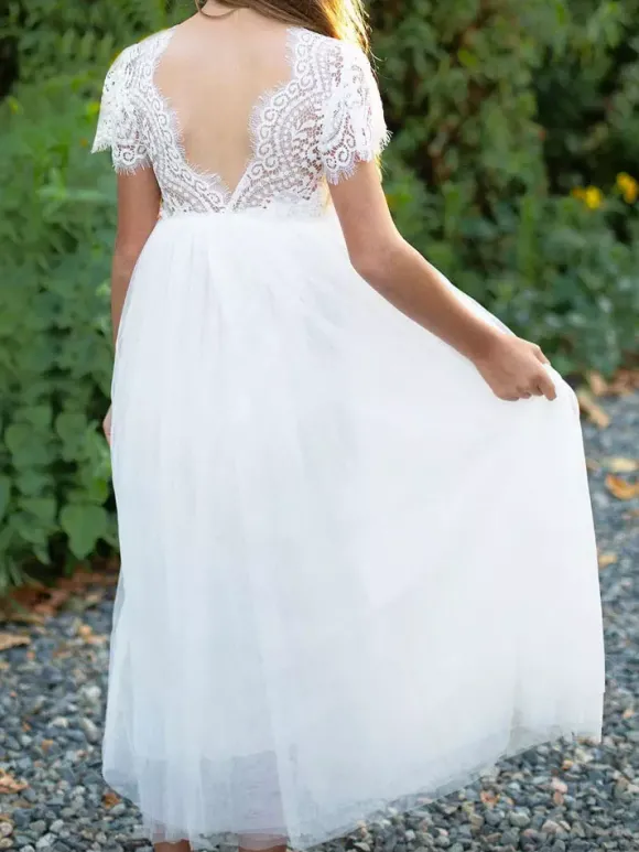 Robe fille de fleur robe cérémonie boho fille manche courte