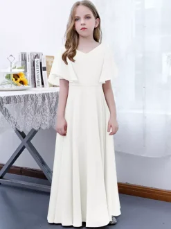 Robe Fille Fleur Mousseline Volants Col V Manches Courtes Rose Lotus