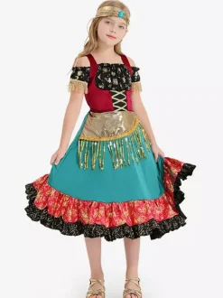 Robe Flamenco Costumes D'Halloween Enfants 2 Pièces Déguisement