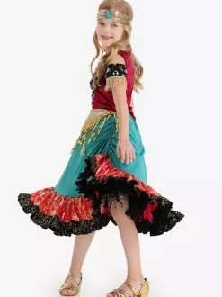 Robe Flamenco Costumes D'Halloween Enfants 2 Pièces Déguisement