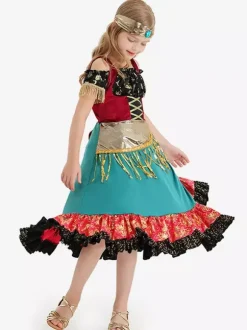 Robe Flamenco Costumes D'Halloween Enfants 2 Pièces Déguisement
