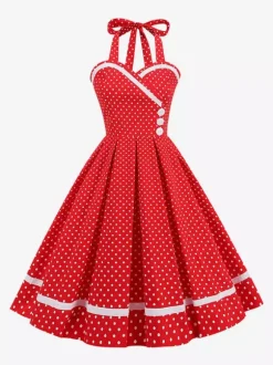 Robe glamour rétro style années 50 bordeaux à boutons superposés sans manches décolleté c艙ur coupe trapèze