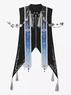 Robe Gothic Lolita à volants bleu marine foncé élégante haut victorien style astrologue cape et jupe sirène ensemble deux pièces