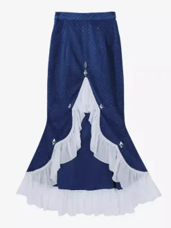 Robe Gothic Lolita à volants bleu marine foncé élégante haut victorien style astrologue cape et jupe sirène ensemble deux pièces
