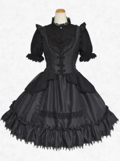 Robe Gothic Lolita en polyester sans manches robe Lolita classique noire