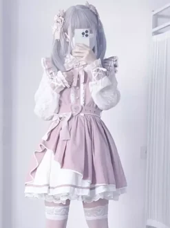 Robe gothique Lolita à volants n艙ud papillon dentelle irrégulière 6 couleurs robe à manches longues