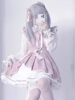 Robe gothique Lolita à volants n艙ud papillon dentelle irrégulière 6 couleurs robe à manches longues