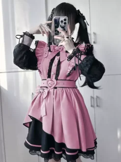 Robe gothique Lolita à volants n艙ud papillon dentelle irrégulière 6 couleurs robe à manches longues