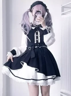Robe gothique Lolita à volants n艙ud papillon dentelle irrégulière 6 couleurs robe à manches longues