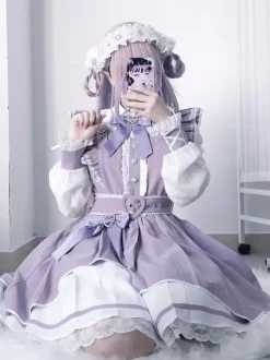 Robe gothique Lolita à volants n艙ud papillon dentelle irrégulière 6 couleurs robe à manches longues