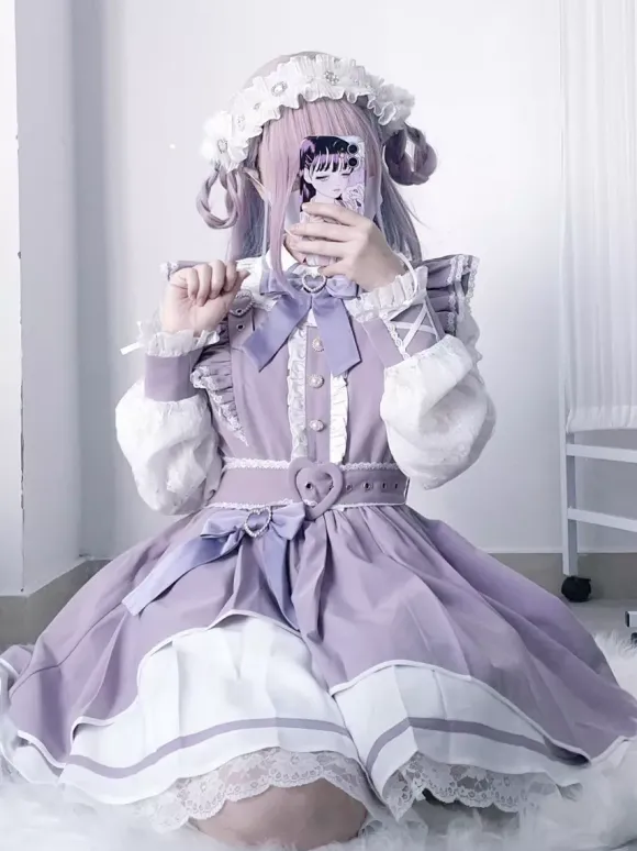 Robe gothique Lolita à volants n艙ud papillon dentelle irrégulière 6 couleurs robe à manches longues