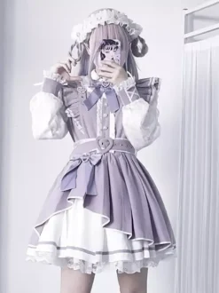 Robe gothique Lolita à volants n艙ud papillon dentelle irrégulière 6 couleurs robe à manches longues