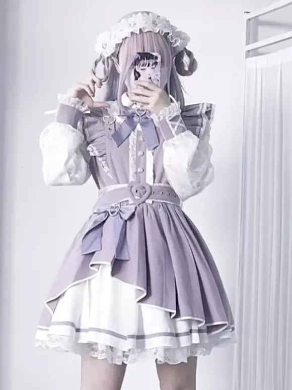 Robe gothique Lolita à volants n艙ud papillon dentelle irrégulière 6 couleurs robe à manches longues