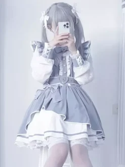 Robe gothique Lolita à volants n艙ud papillon dentelle irrégulière 6 couleurs robe à manches longues
