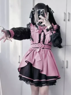 Robe gothique Lolita à volants n艙ud papillon dentelle irrégulière 6 couleurs robe à manches longues