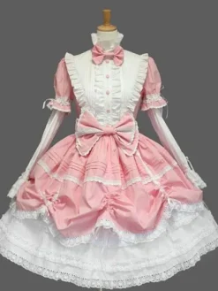 Robe gothique Lolita avec volants en dentelle et n艙ud décoratif robe de princesse victorienne en 3 couleurs