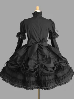 Robe gothique Lolita avec volants en dentelle et n艙ud décoratif robe de princesse victorienne en 3 couleurs