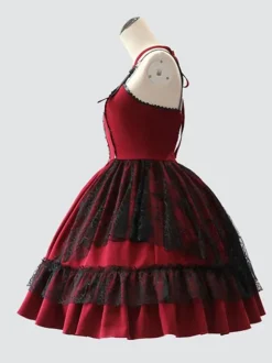 Robe gothique lolita jsk robe bourgogne polyester manches sans manches dentelle dentelle dentelle recrute rouge lolita jupon jupon
