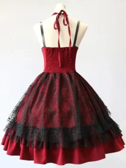 Robe gothique lolita jsk robe bourgogne polyester manches sans manches dentelle dentelle dentelle recrute rouge lolita jupon jupon