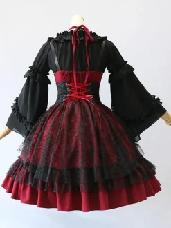 Robe gothique lolita jsk robe bourgogne polyester manches sans manches dentelle dentelle dentelle recrute rouge lolita jupon jupon