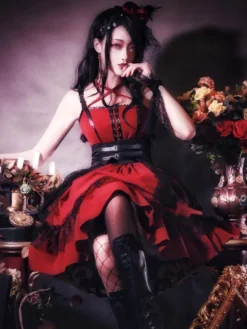 Robe gothique lolita jsk robe bourgogne polyester manches sans manches dentelle dentelle dentelle recrute rouge lolita jupon jupon