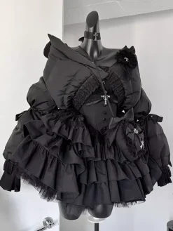 Robe gothique Lolita noire sans bretelles JSK avec harnais de poitrine amovible et accessoires de cou
