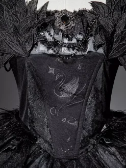 Robe gothique Lolita noire à traîne cygne sans bretelles avec tour de cou et accessoires pour la tête