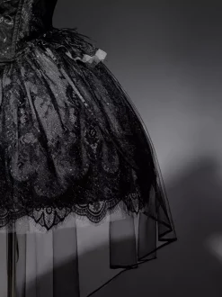 Robe gothique Lolita noire à traîne cygne sans bretelles avec tour de cou et accessoires pour la tête
