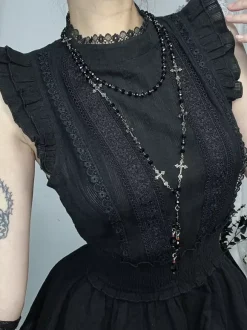 Robe gothique Lolita noire en dentelle à volants