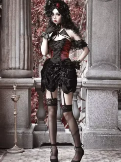 Robe gothique Lolita noire plissée en dentelle et blocs de couleurs
