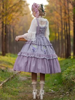 Robe Lolita Classique Coton Dentelle Sans Manches Robes Lolita Imprimé Floral Raisin