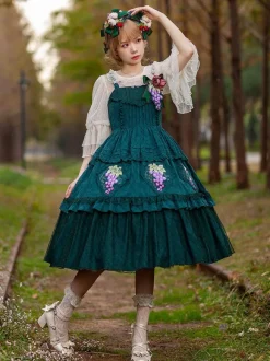 Robe Lolita Classique Coton Dentelle Sans Manches Robes Lolita Imprimé Floral Raisin