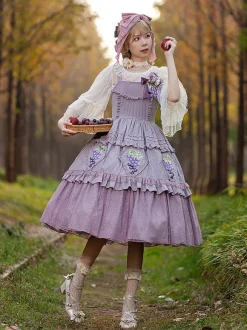 Robe Lolita Classique Coton Dentelle Sans Manches Robes Lolita Imprimé Floral Raisin