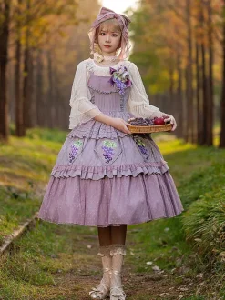 Robe Lolita Classique Coton Dentelle Sans Manches Robes Lolita Imprimé Floral Raisin