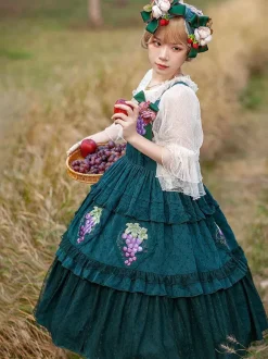 Robe Lolita Classique Coton Dentelle Sans Manches Robes Lolita Imprimé Floral Raisin