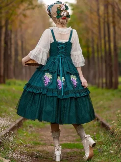 Robe Lolita Classique Coton Dentelle Sans Manches Robes Lolita Imprimé Floral Raisin