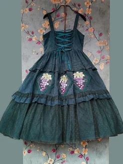 Robe Lolita Classique Coton Dentelle Sans Manches Robes Lolita Imprimé Floral Raisin