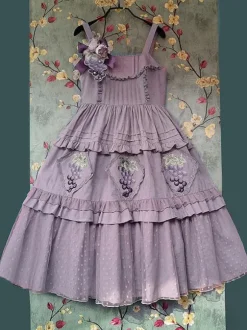 Robe Lolita Classique Coton Dentelle Sans Manches Robes Lolita Imprimé Floral Raisin