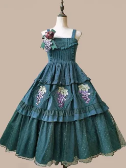 Robe Lolita Classique Coton Dentelle Sans Manches Robes Lolita Imprimé Floral Raisin