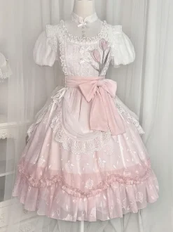 Robe Lolita Classique Manches Courtes Robes Imprimé Fleurie Rose Classique