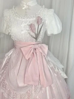 Robe Lolita Classique Manches Courtes Robes Imprimé Fleurie Rose Classique