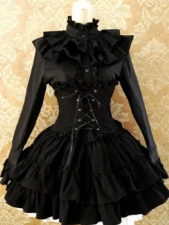 Robe Lolita Classique taille haute Jupe Mignonne en velours unicolore dentelle Déguisements