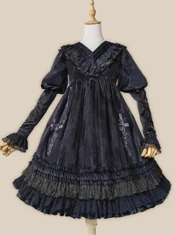 Robe Lolita Classique Velours Manches Longues Robes Lolita Noires