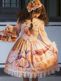 Robe Lolita De Style Chinois N艙uds Manches Longues Imprimé Floral