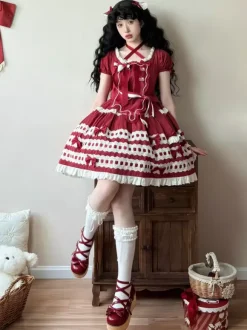 Robe Lolita douce bleu ciel clair manches courtes volants tenue décontractée en polyester style kawaii