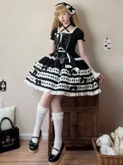 Robe Lolita douce bleu ciel clair manches courtes volants tenue décontractée en polyester style kawaii