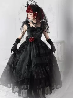 Robe Lolita douce de mariage Hime couvre-chef sans manches robe Lolita blanche robe à blocs de couleurs