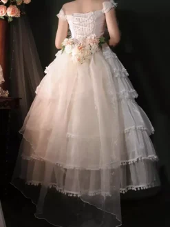 Robe Lolita douce de mariage Hime couvre-chef sans manches robe Lolita blanche robe à blocs de couleurs